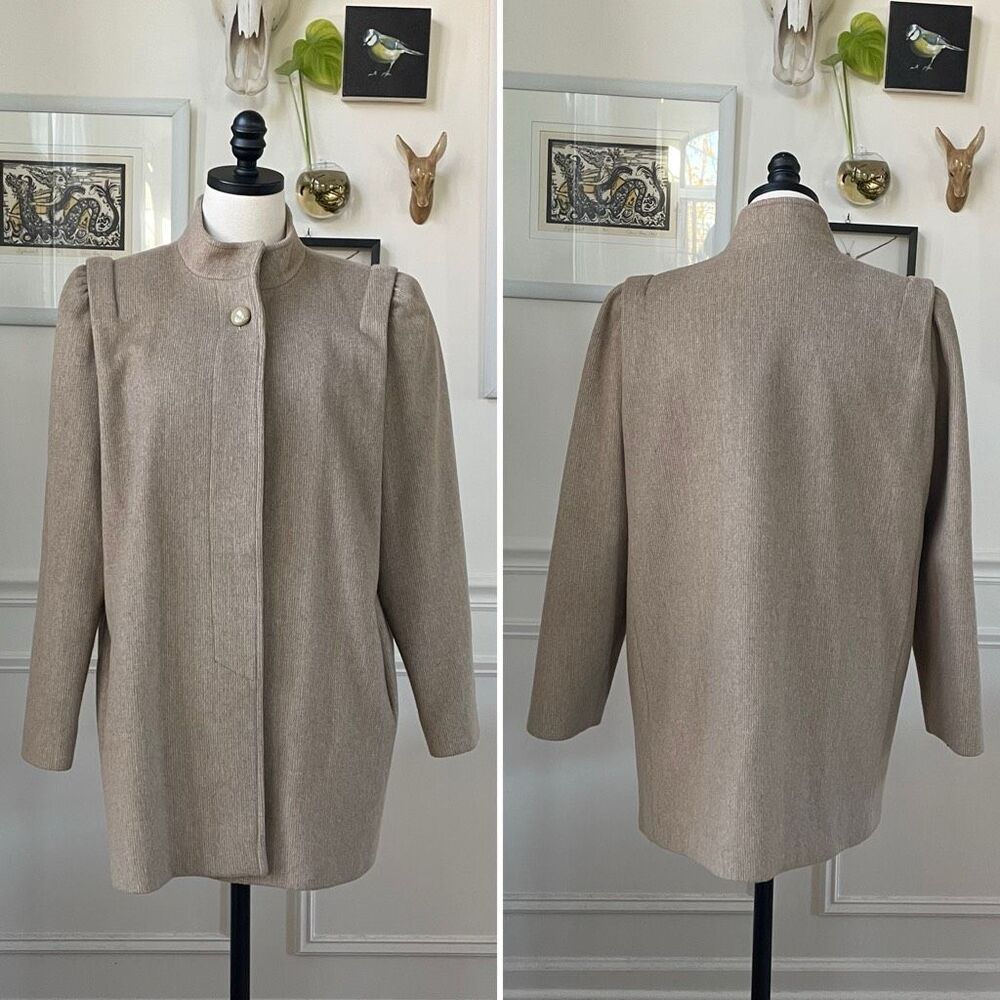 Vintage 80s Karen Peters Beige Wool Cashmere Peacoat USA L